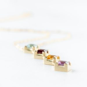 Collier goud vierkant aquamarijn