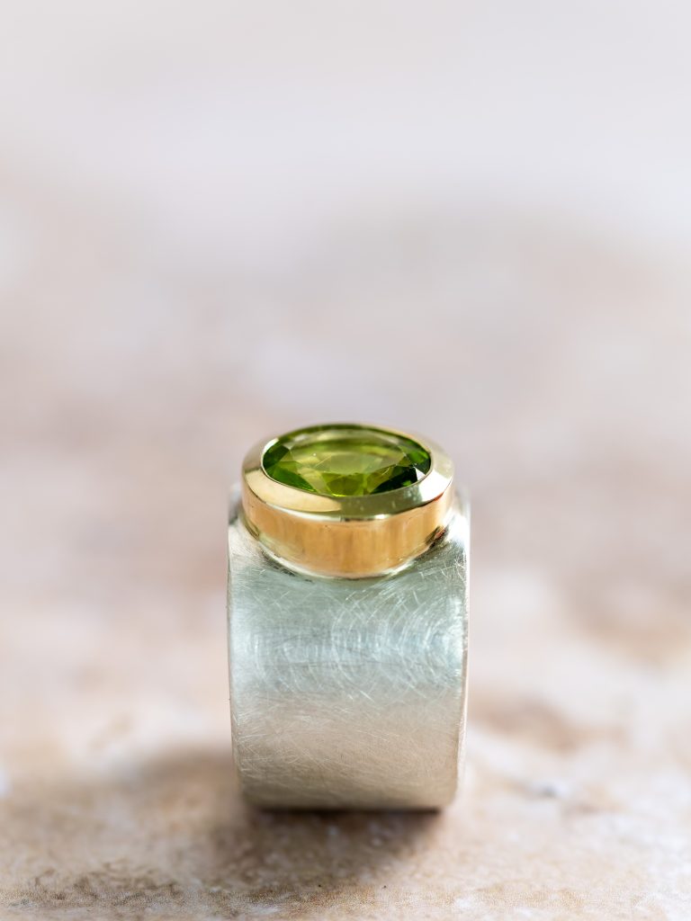 Ring zilver goud peridot
