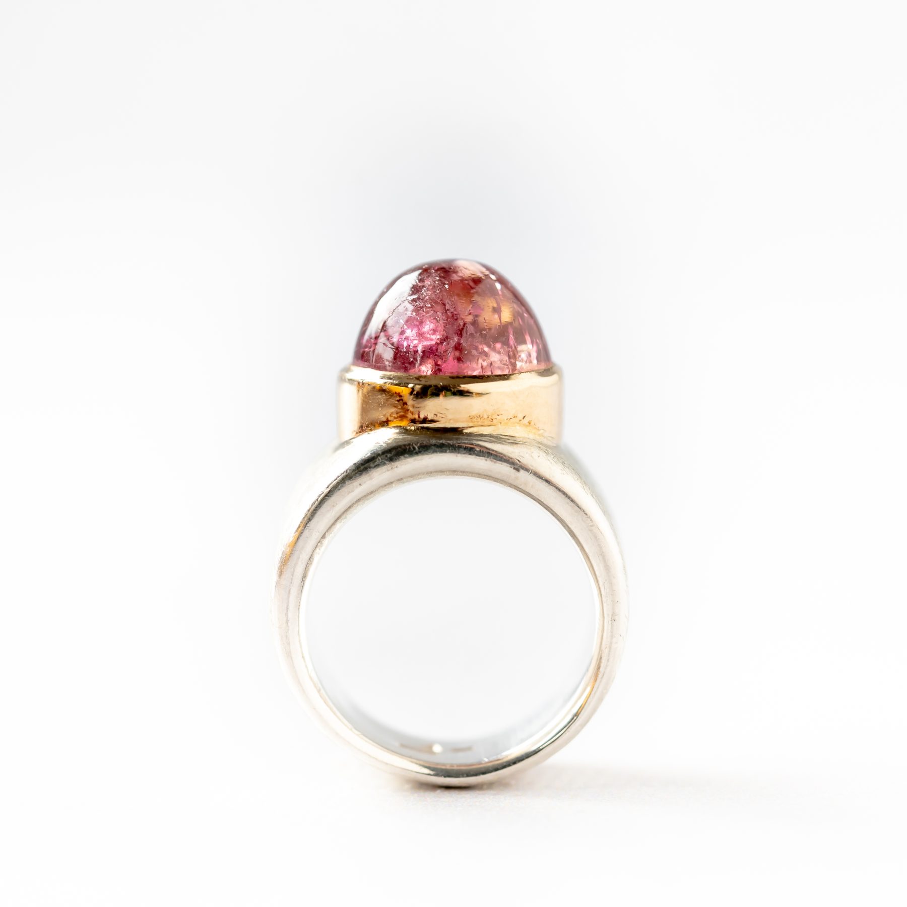 Ring zilver goud pink toermalijn